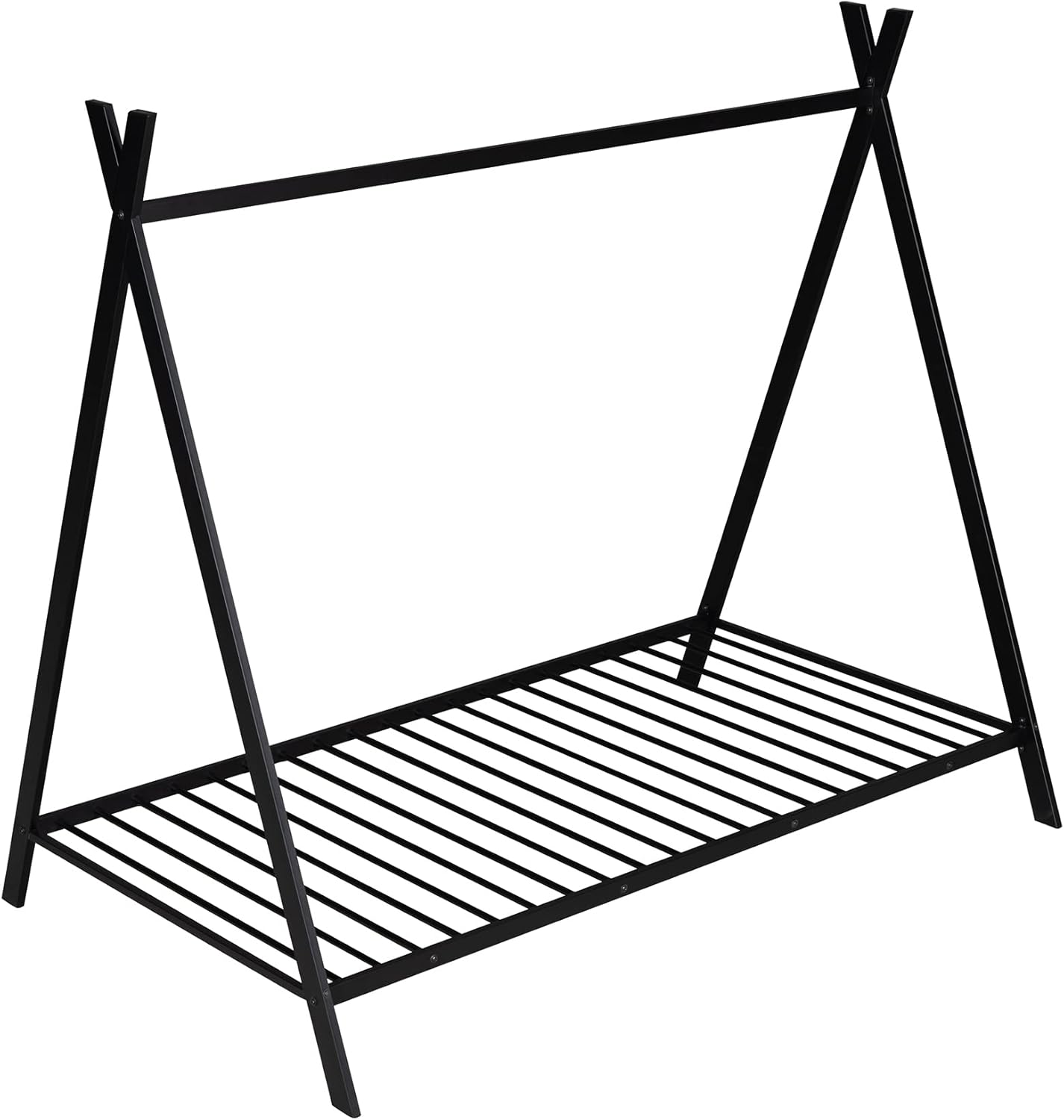Lifeand Marco de cama de tamaño individual, cama de metal con listones para niños, niñas, niños, no necesita somier, color negro