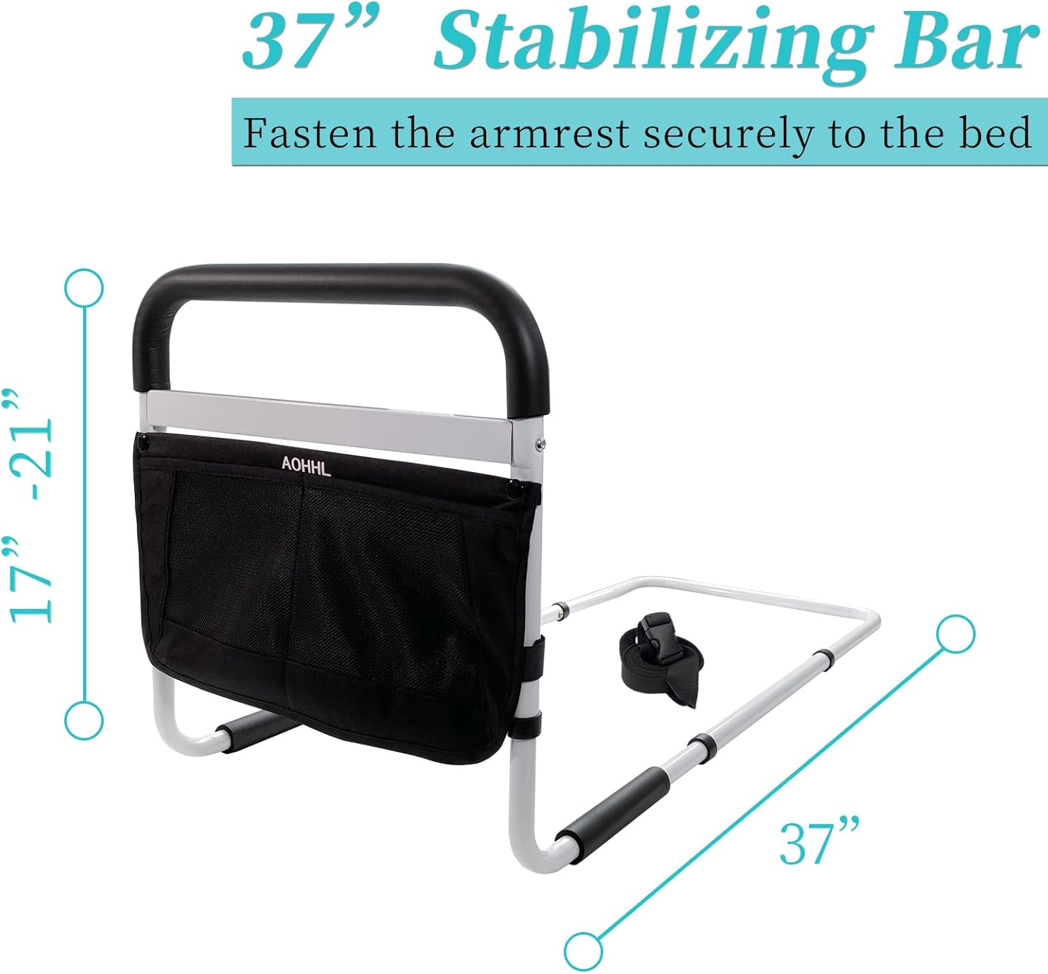Rieles de cama para adultos mayores de seguridad con alturas ajustables, bolsillo de almacenamiento de asistencia, barandillas laterales para