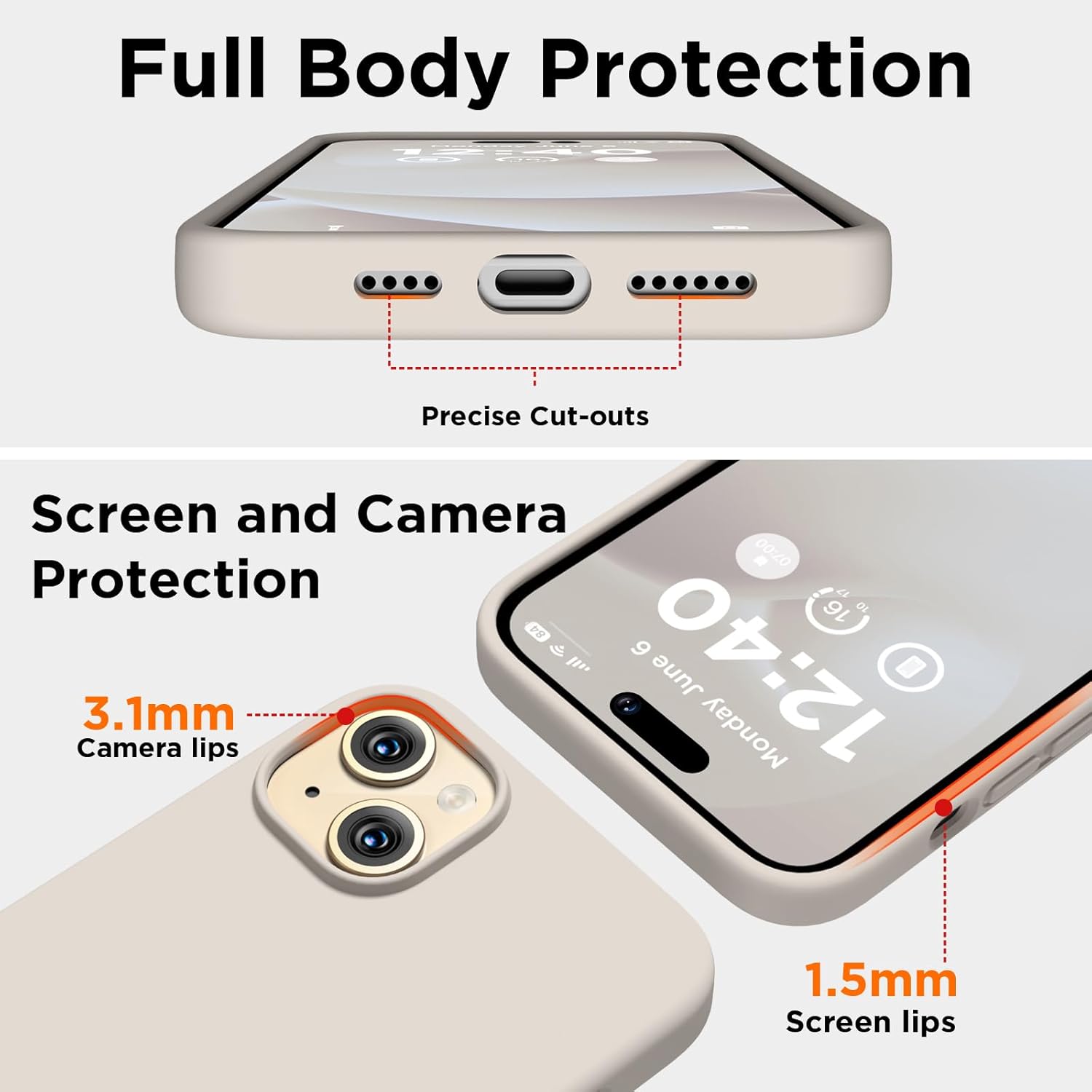 Funda de silicona para iPhone 15 Plus, cubierta protectora de cuerpo completo, forro de microfibra suave antiarañazos, funda delgada ultrafina para