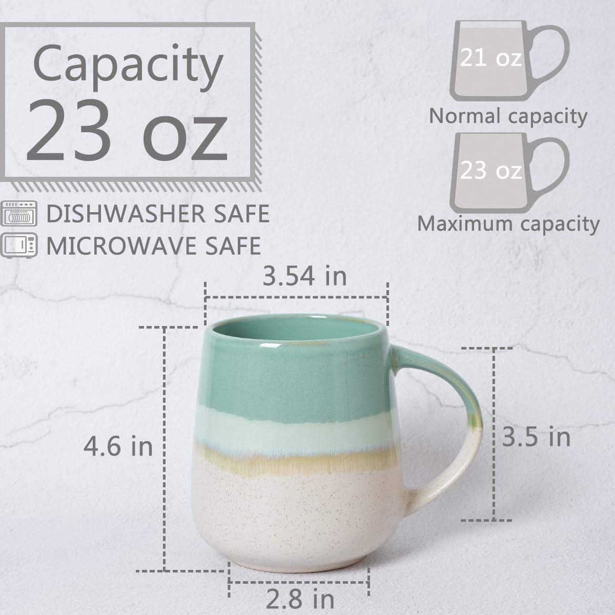 Bosmarlin Taza de café de cerámica extragrande, 23 onzas, apta para lavavajillas y microondas, taza de té grande de gran tamaño para oficina y hogar