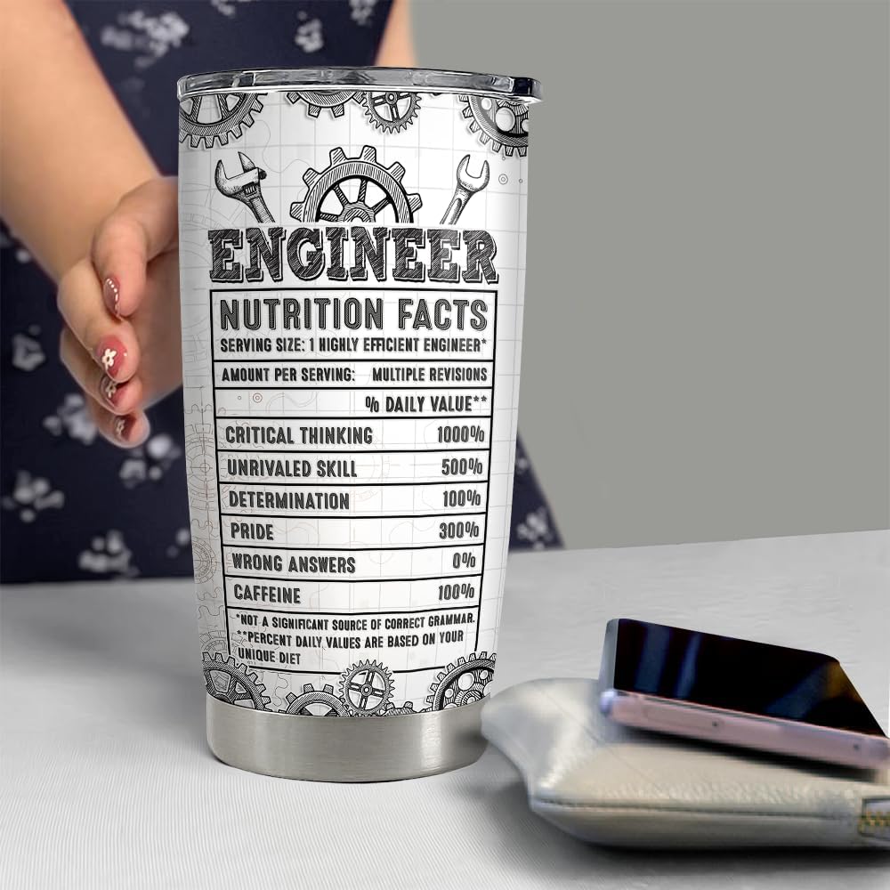 SANDJEST Vaso de ingeniero de 20 onzas, regalos de ingeniero para hombres, ingenieros, acero inoxidable, aislados, taza de café, taza de viaje,