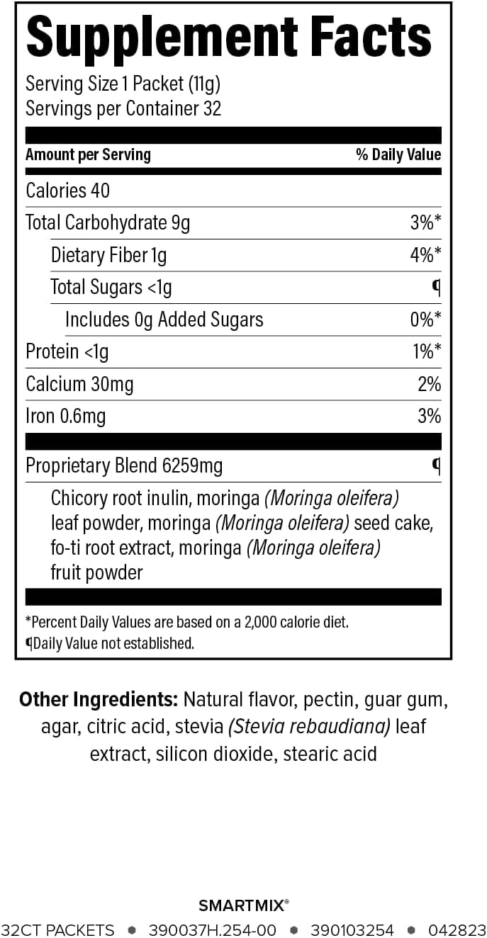 Isagenix SmartMix – Un polvo prebiótico a base de moringa – Prácticos paquetes individuales para servir – 32 porciones – Sabor tropical ligero