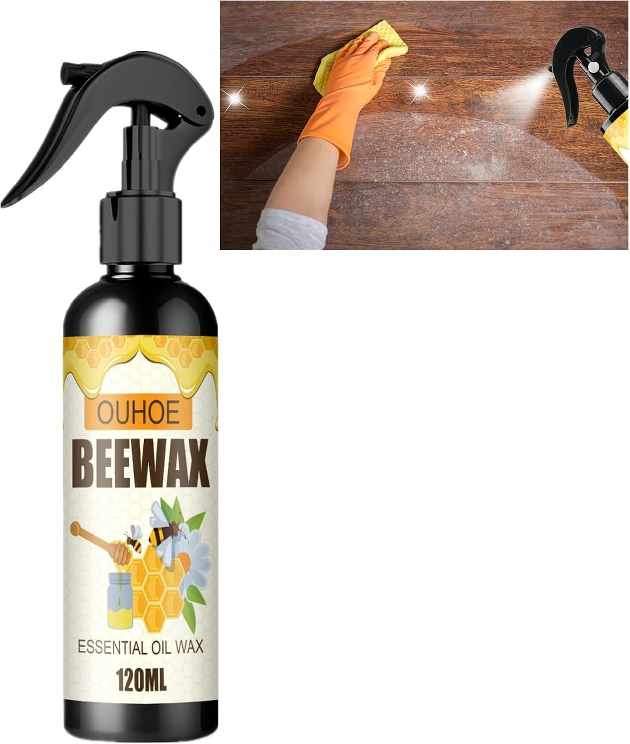 Pulidor de cera de abejas para muebles, 4.1 fl oz en aerosol natural micromolecularizada de cera de abeja, el espray original de cera de abejas para