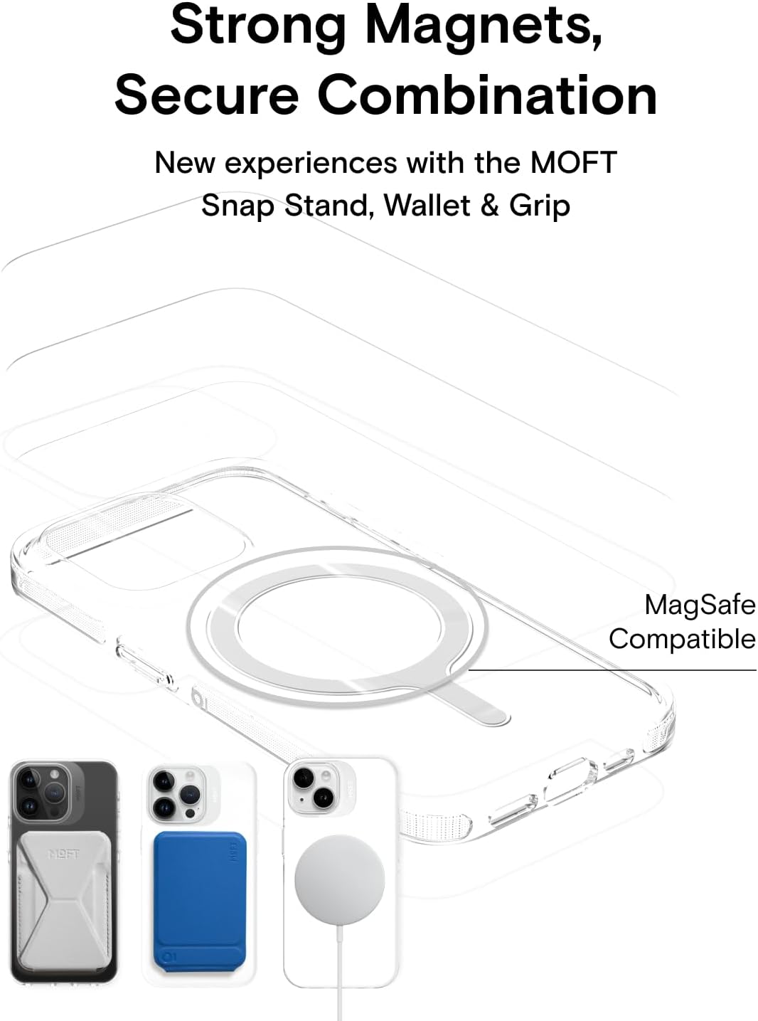 MOFT Funda magnética para iPhone 15, antiamarilleamiento y arañazos, protección de grado militar, sin BPA, a prueba de golpes, transparente