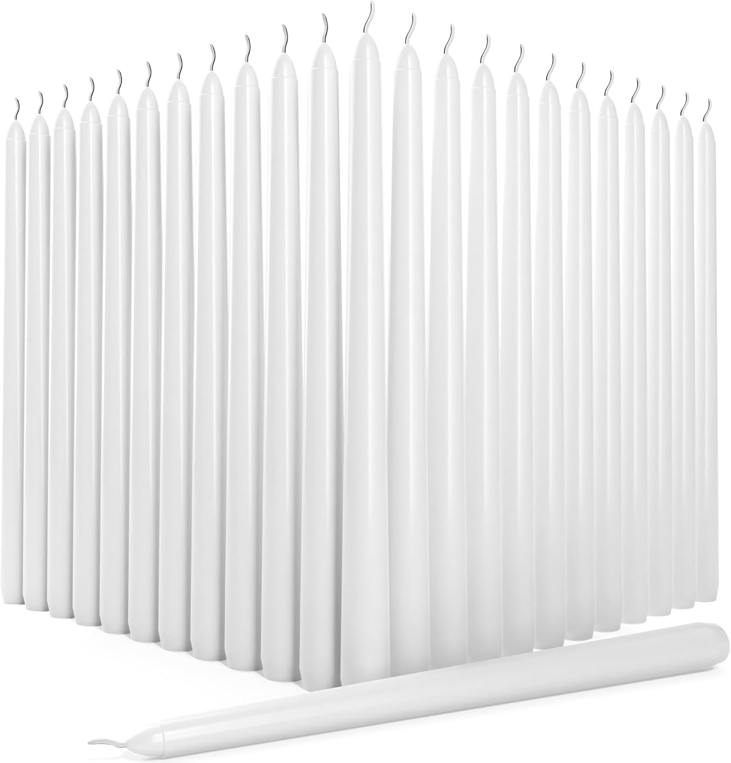 24 velas cónicas blancas  Velas cónicas sin goteo de 10 x 0.75 pulgadas, sin perfume, sin humo, velas blancas de 7 a 8 horas de larga duración,