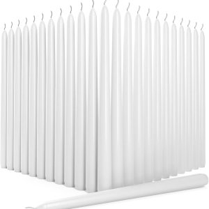 24 velas cónicas blancas  Velas cónicas sin goteo de 10 x 0.75 pulgadas, sin perfume, sin humo, velas blancas de 7 a 8 horas de larga duración, 24 velas cónicas blancas  Velas cónicas sin goteo de 10 x 0.75 pulgadas, sin perfume, sin humo, velas blancas de 7 a 8 horas de larga duración,