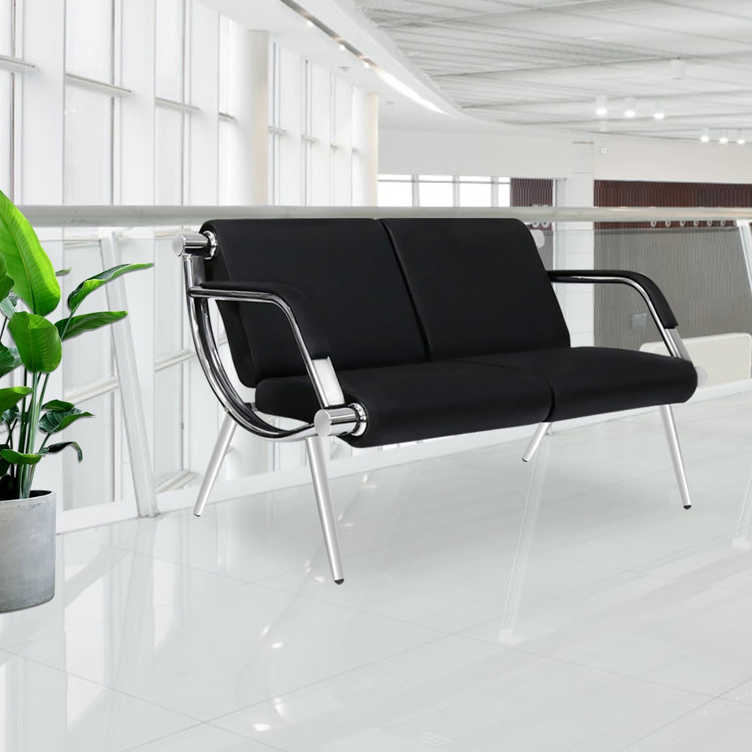 Kinsuite Sillas de sala de espera de recepción de oficina de 2 asientos, sillas de invitados y recepción para salón, banco de barbero, aeropuerto,