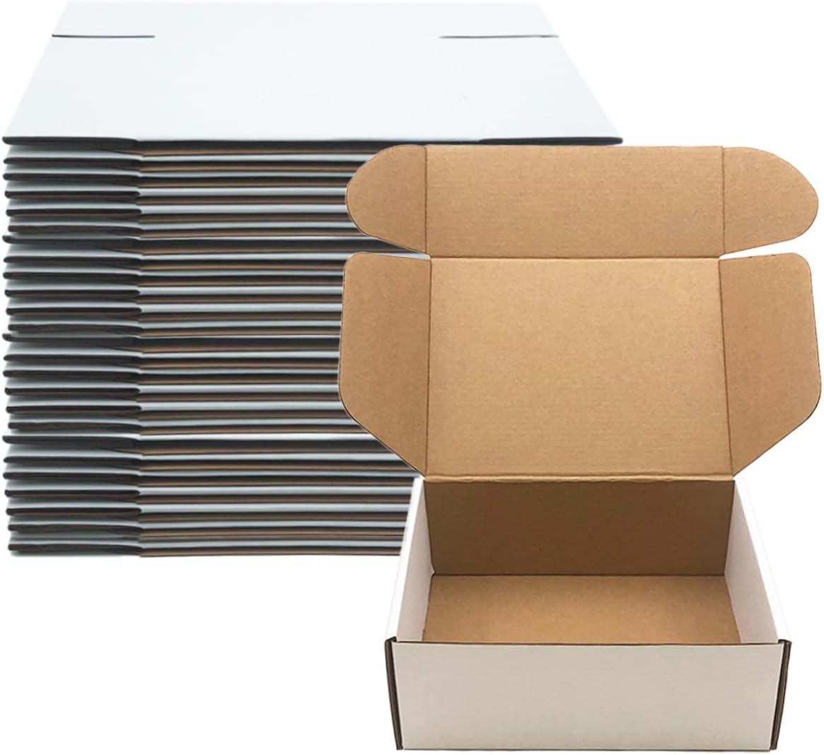 Juego de 25 cajas de envío de 8 x 6 x 3 pulgadas, cajas de cartón corrugado blanco para enviar literatura, sobres para pequeñas empresas, regalos,