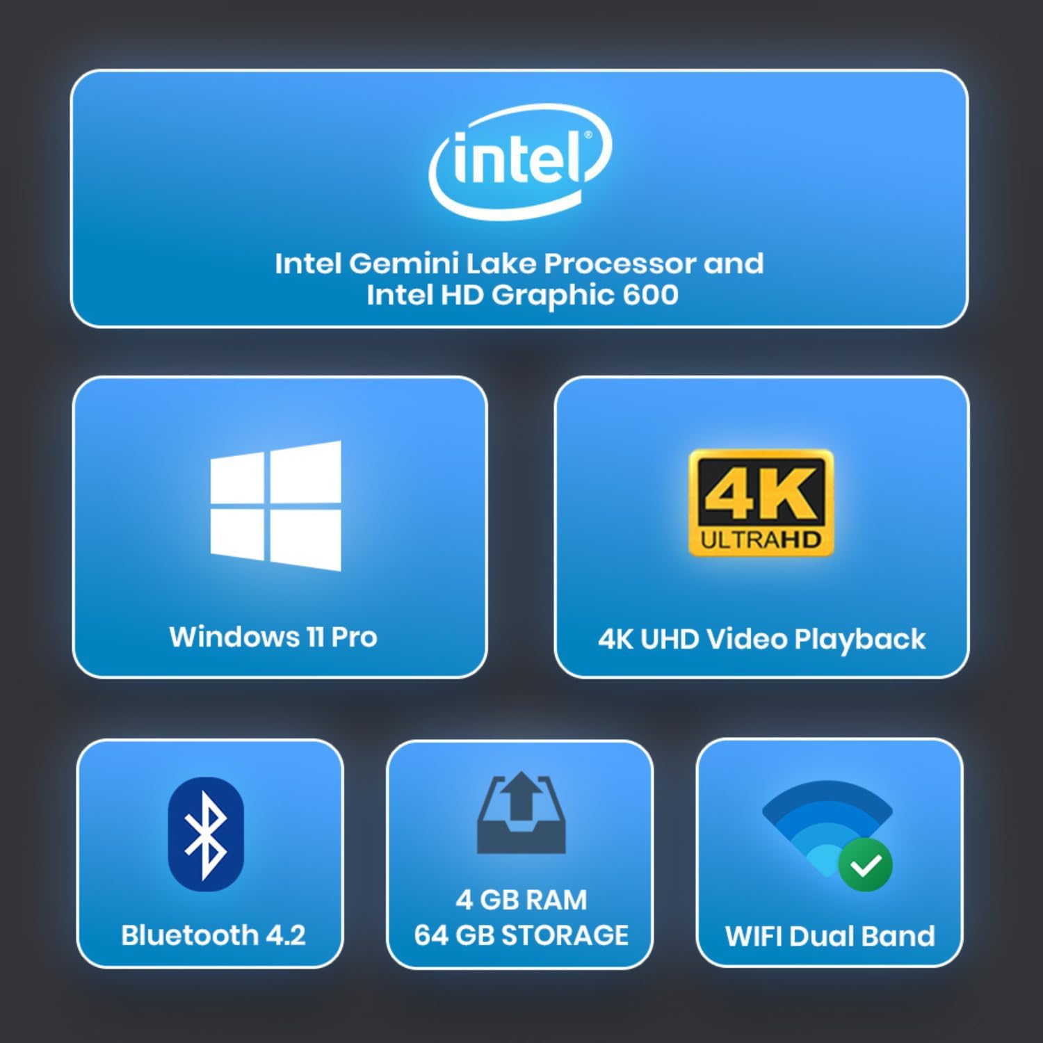 AZULLE Access4 Essential Mini PC Stick con Windows 11 Pro, 4 GB64 GB – Negocios y hogar, potente computadora portátil con puerto Ethernet –