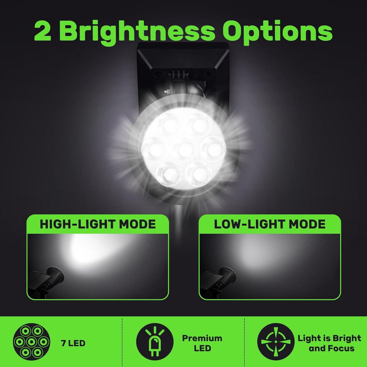 Foco solar, 7 luces solares LED mejoradas para exteriores, impermeable, IP65, luces solares para exteriores de encendidoapagado automático para