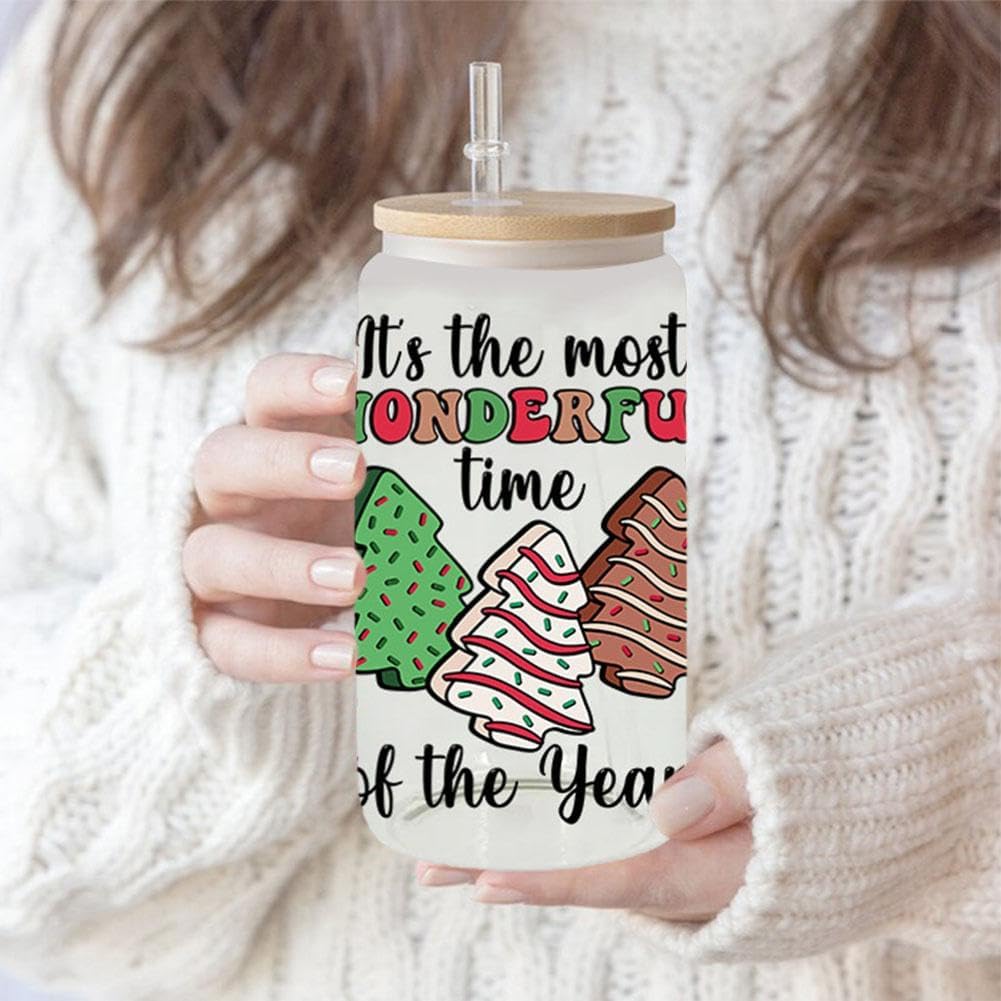 Adhesivos de transferencia de vasos UV DTF, calcomanía decorativa de Feliz Navidad para vasos de vidrio, envoltura de vasos impermeables de Papá