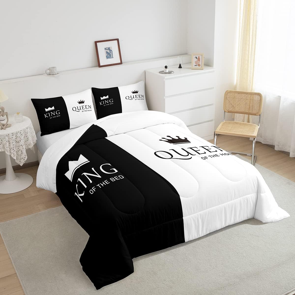 Feelyou Juego de edredón de corona Queen y King, para él y ella, juego de ropa de cama a juego para parejas, amantes del día de San Valentín, juego