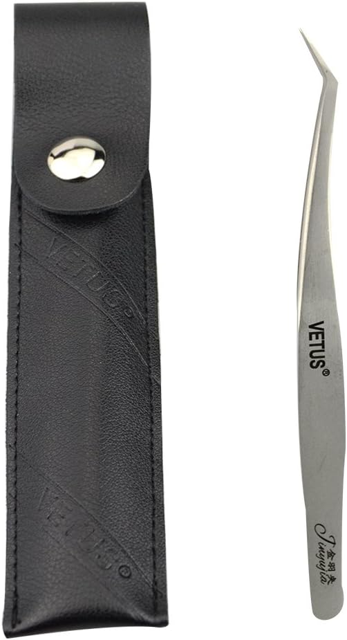 1 pinza curvada Vetus Ultra Rigidity pinzas de delfín extensiones de pestañas, pinzas de aislamiento antiestáticas de acero inoxidable para pestañas