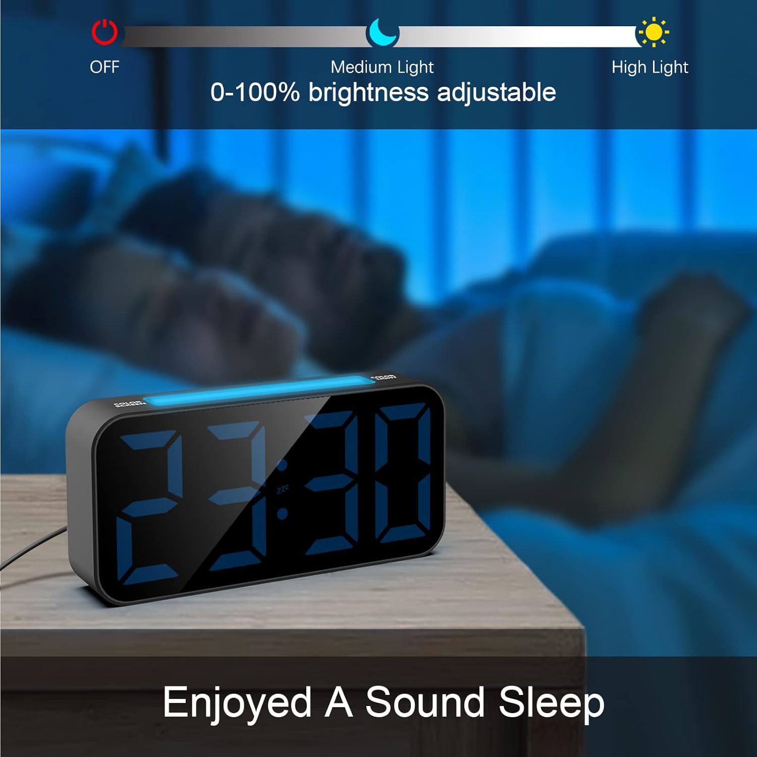 Reloj despertador para personas que duermen con mucha capacidad, reloj despertador vibratorio con agitador de cama, luz nocturna, pantalla grande,