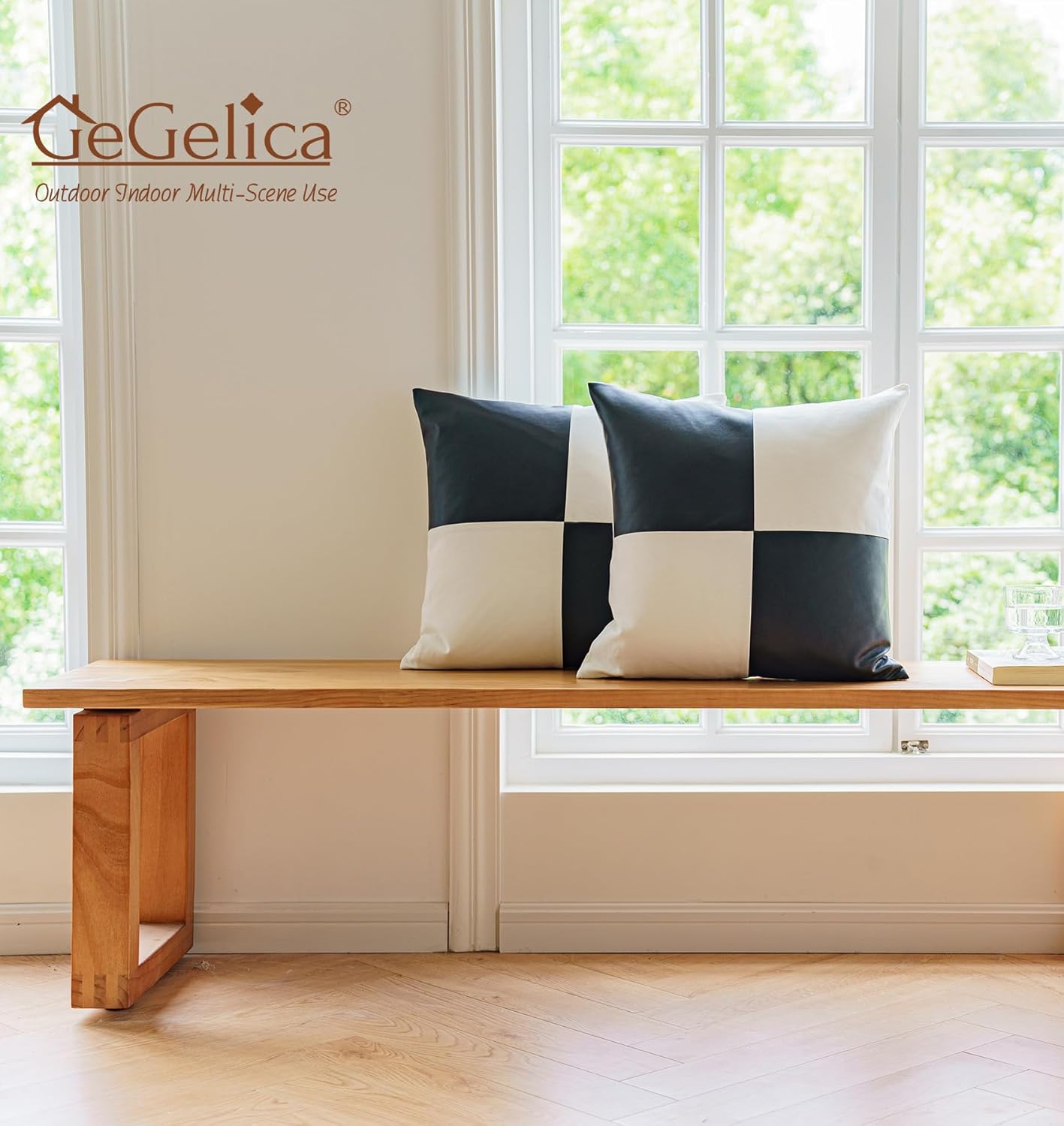 Juego de 2 fundas de almohada de lino con retazos de piel sintética negra, modernas, minimalistas, cuadradas, decorativas, bohemias, de 18 x 18