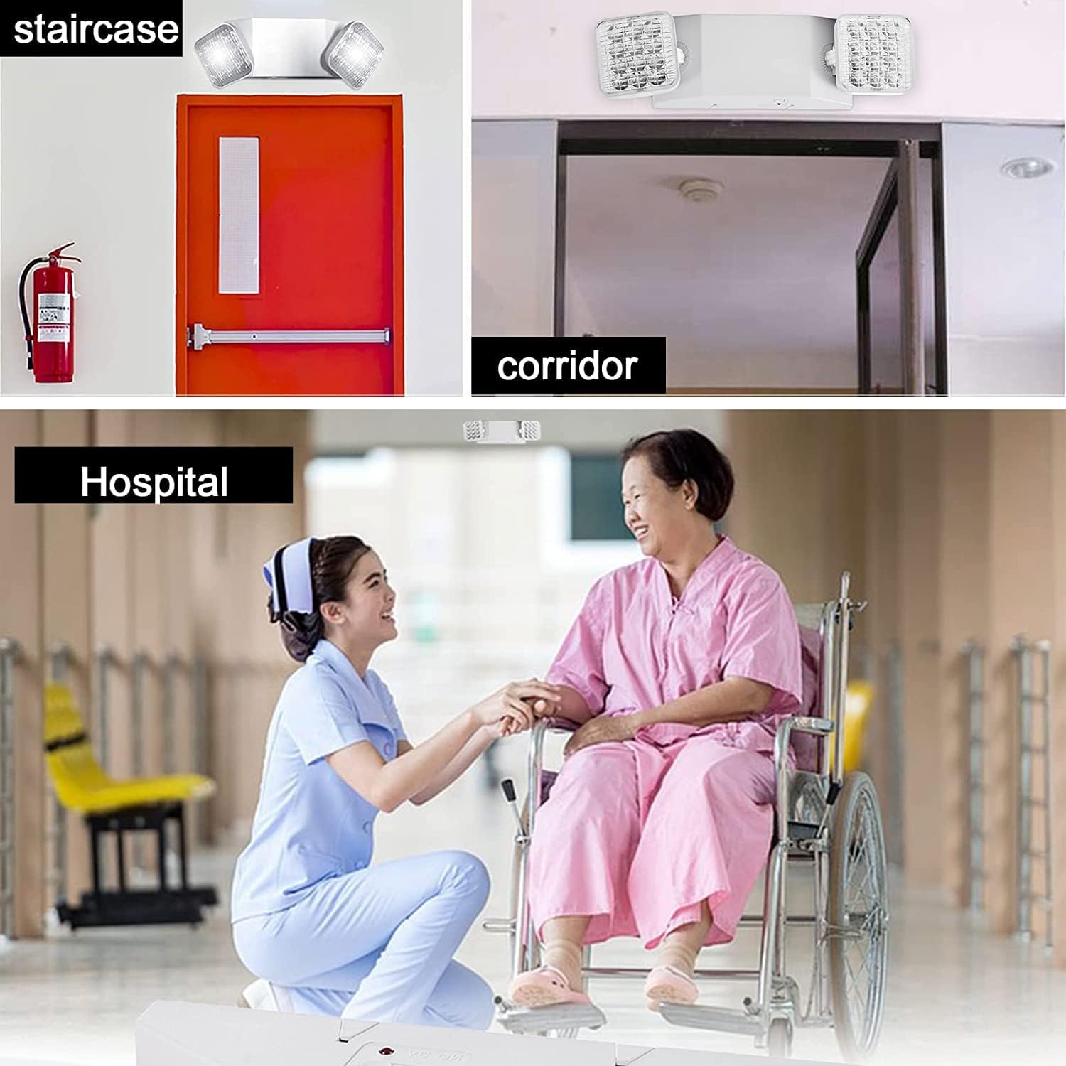 Luz de emergencia LED con batería de respaldo, dos cabezales LED ajustables, luz de emergencia comercial, 110-277 V CA, luz de emergencia con
