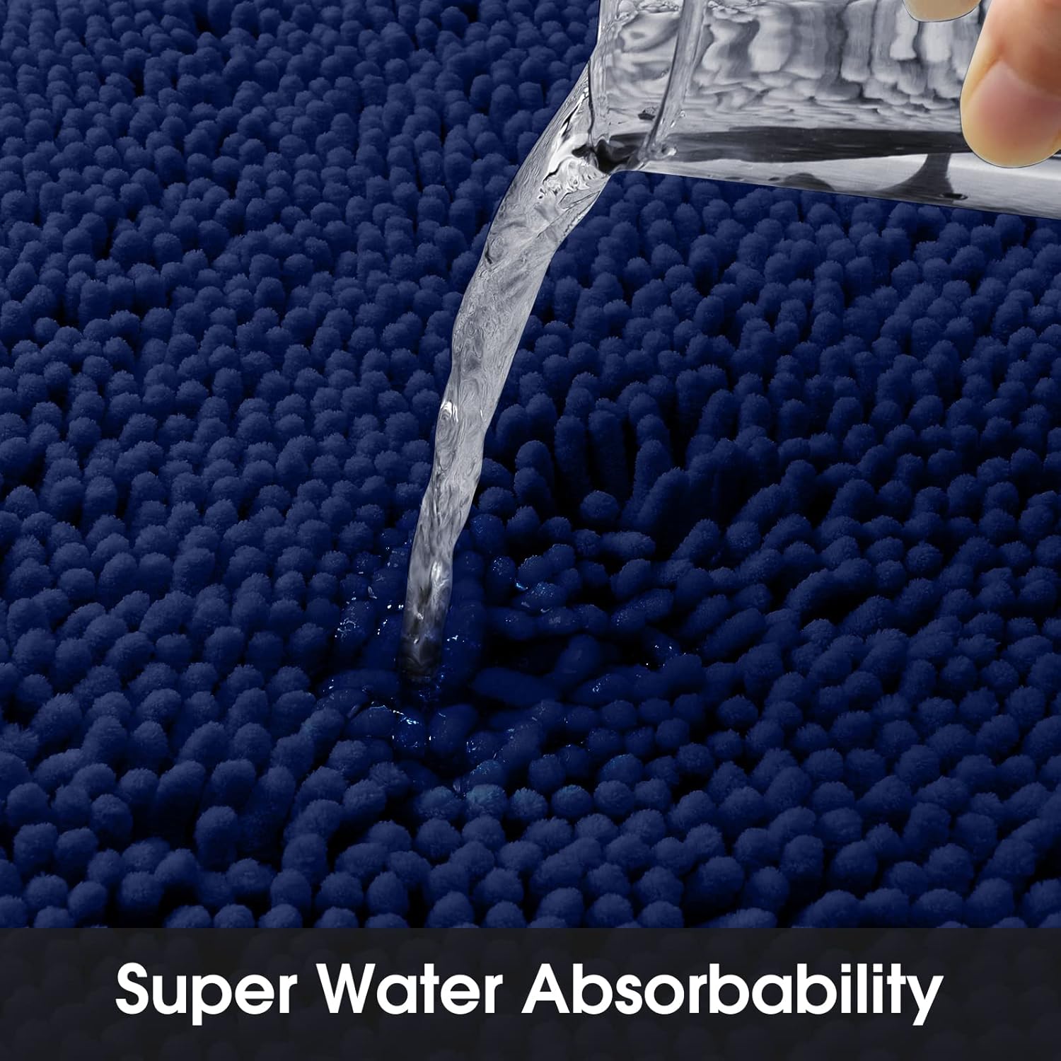HOMEIDEAS Alfombra de baño azul marino de 20 x 60 pulgadas, ultra suave y absorbente, antideslizante, alfombra de baño larga, felpa de felpilla