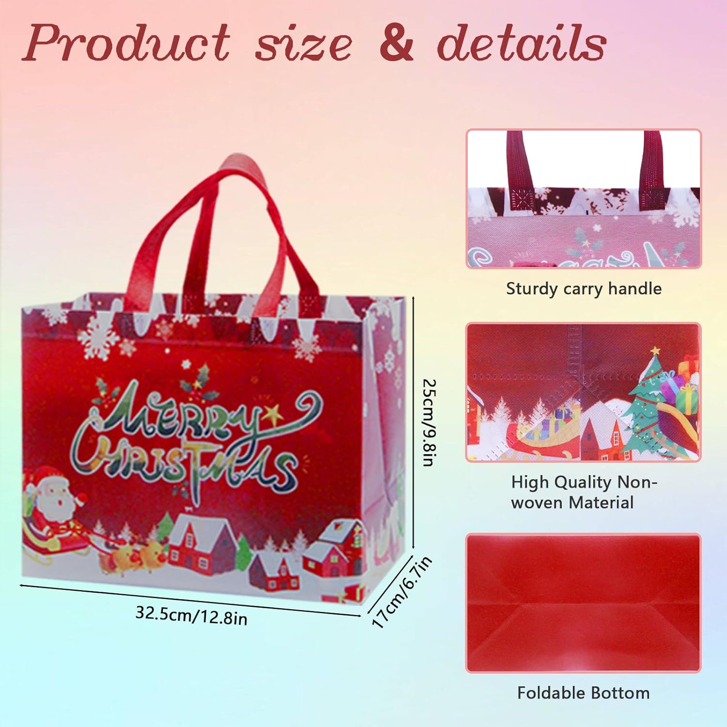 MATONELL 12 bolsas de Navidad grandes para regalo de Navidad con asas, bolsas reutilizables de Navidad no tejidas, bolsas de compras para