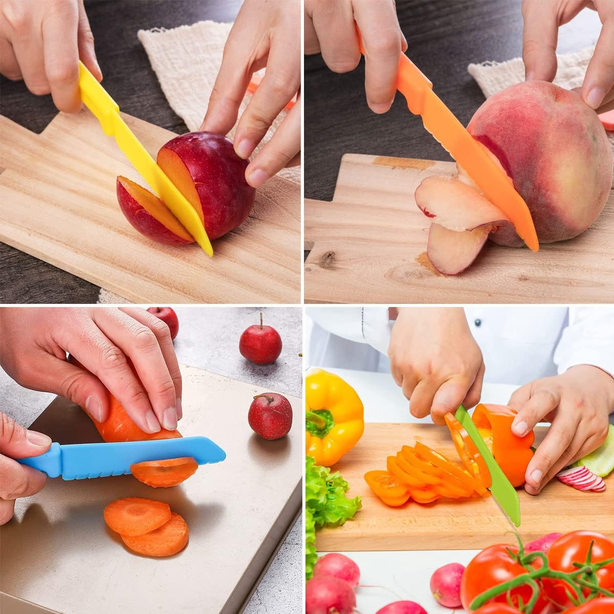 NANXJIUR Juego de 8 cuchillos de cocina de nailon de plástico para niños, cuchillos de cocina y hornear, cuchillos seguros para pan sin BPA,