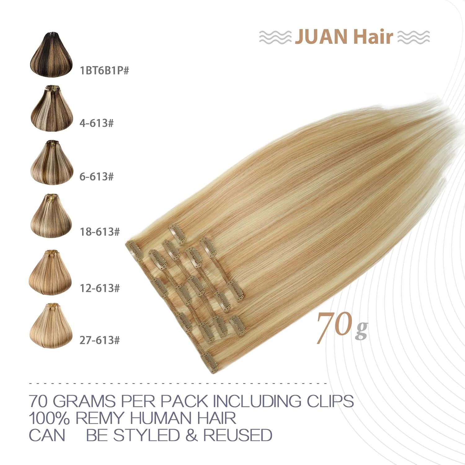 Extensiones de cabello humano real de color rubio fresa a rubio decolorado, extensiones de cabello humano real, 12 pulgadas, 7 unidades, 2.47 onzas,