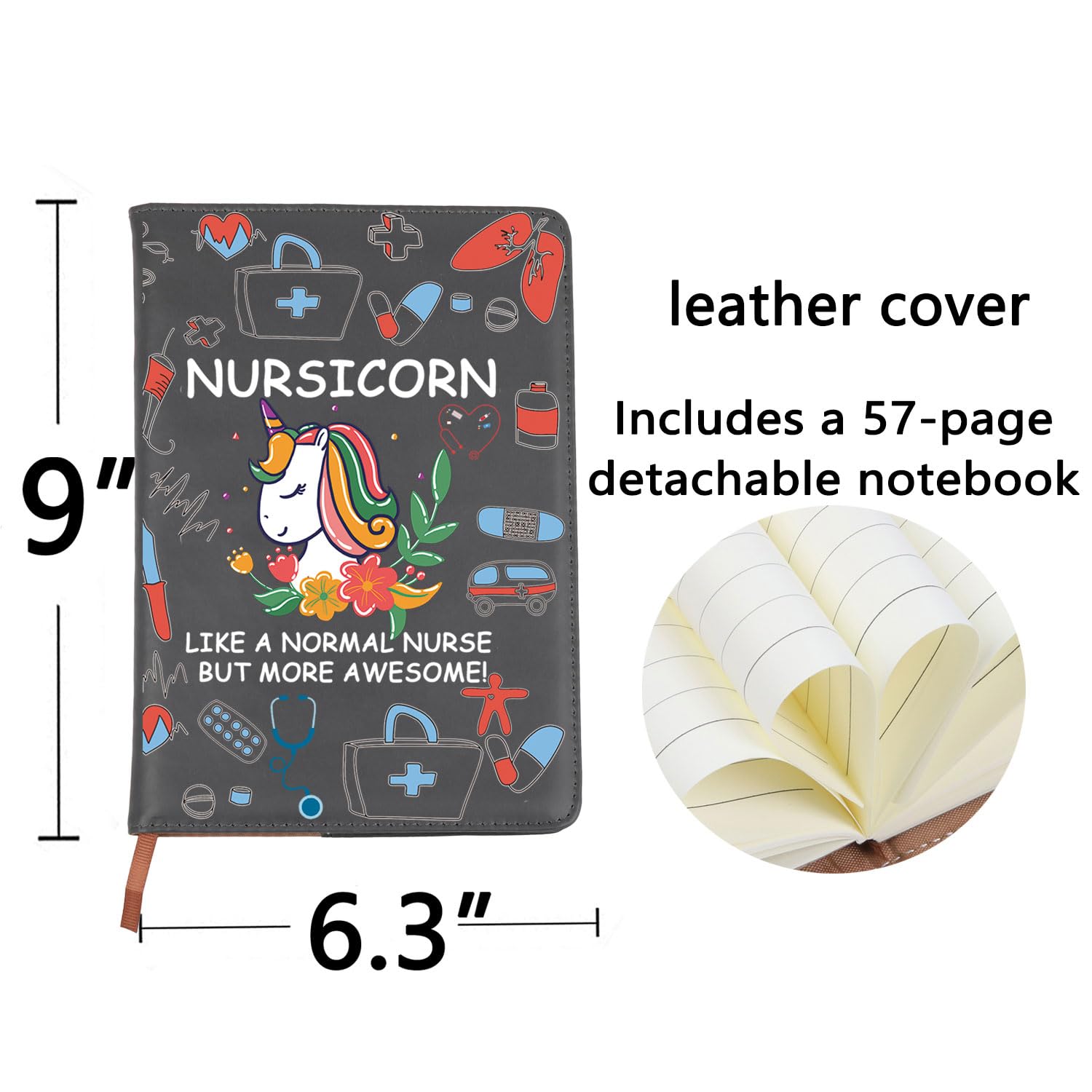BNQL Nursicorn Nurse Gifts Nurse Leather Notebook Journal Funny Nursicorn RN NP Nursing Gifts Appreciation Birthday Gifts for Nurse (nurse Nursicorn