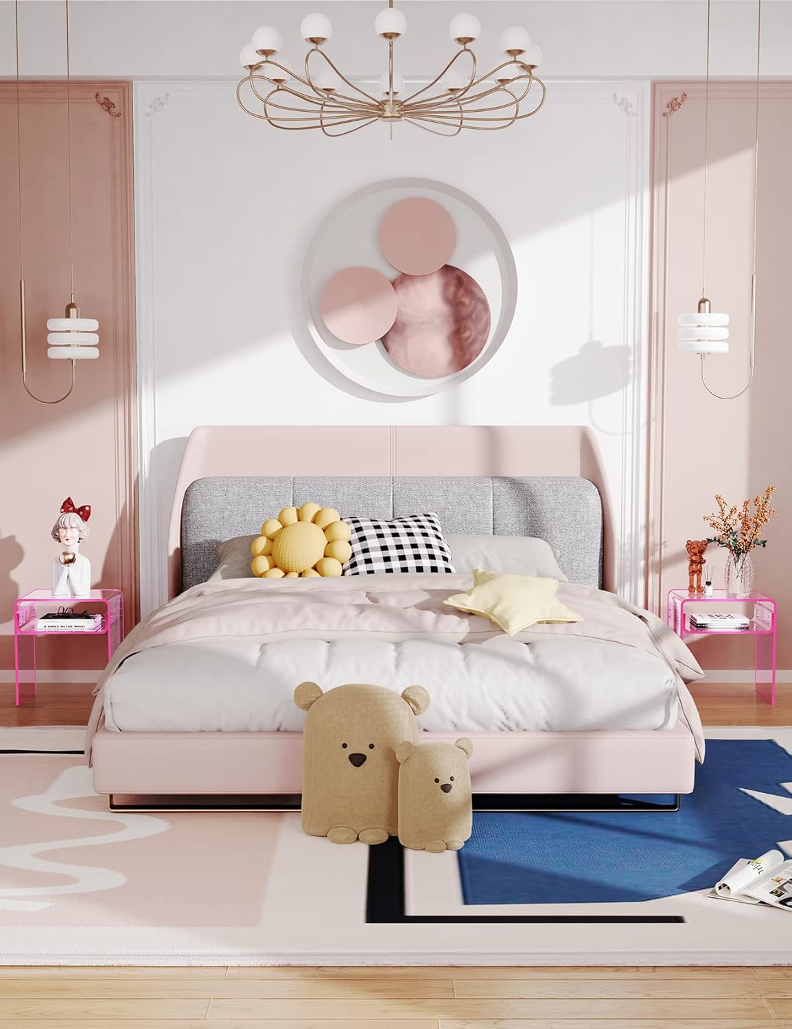 Mesa auxiliar de acrílico transparente de 2 niveles para sala de estar, dormitorio, decoración del hogar (rosa)