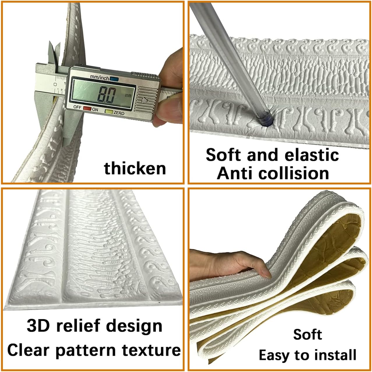 Yutianli Moldura de corona para despegar y pegar, borde flexible de pared, base de pared autoadhesiva, base de vinilo autoadhesiva, moldura de pared
