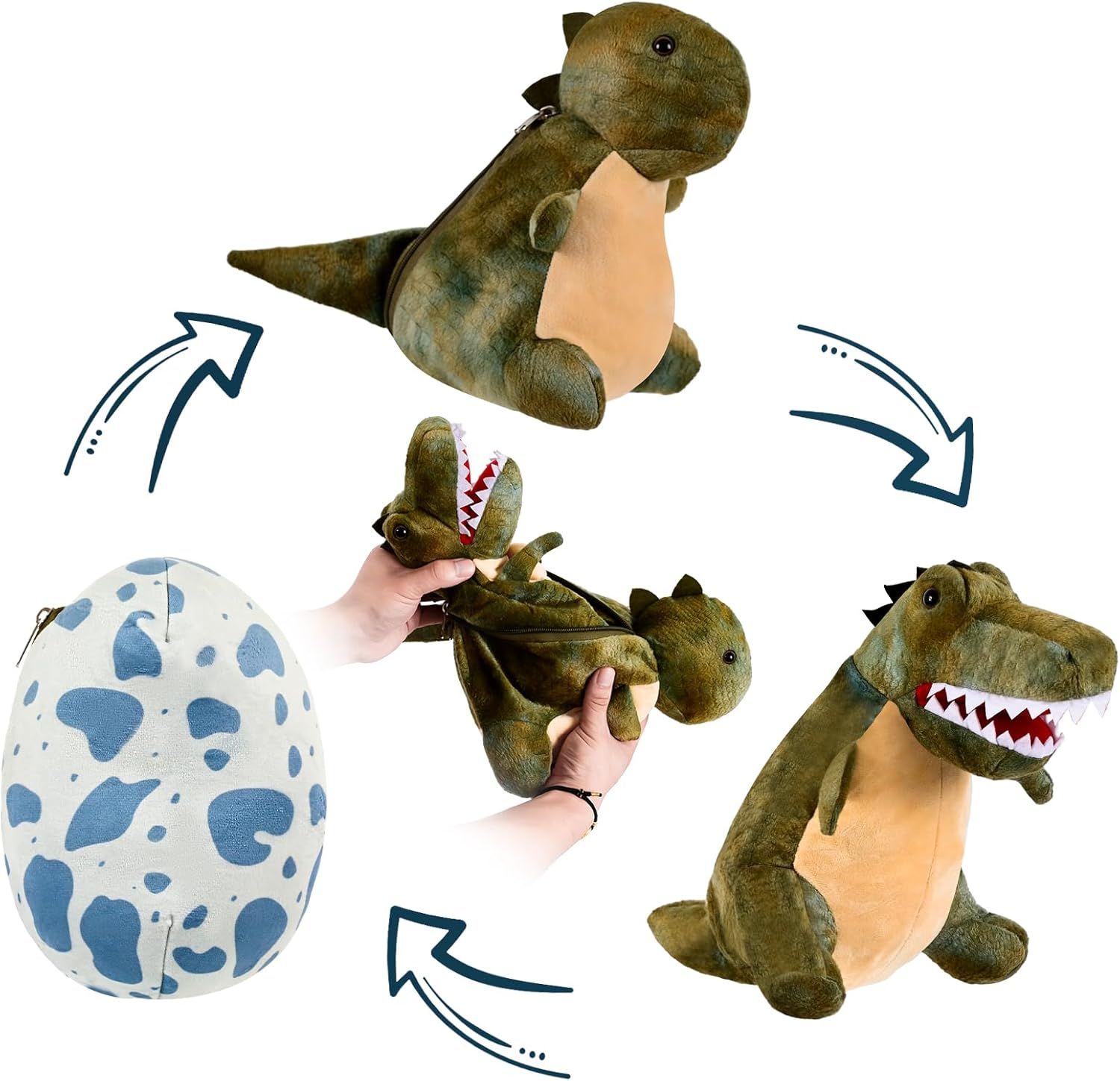 Animal de peluche de dinosaurio, con tres capas de huevos de dinosaurio para decoraciones de Pascua, juguetes de dinosaurio reversibles para niños,