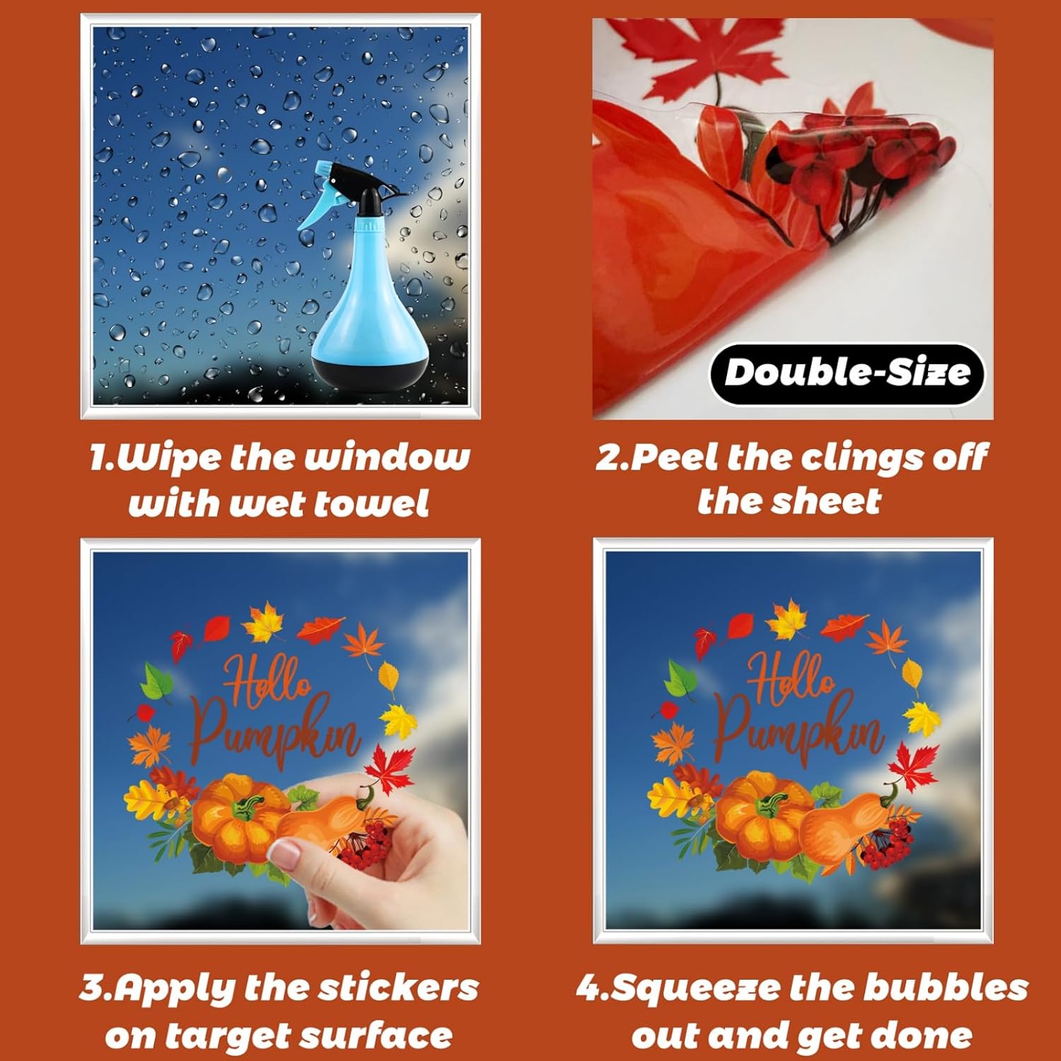 9 hojas de otoño para ventana, decoraciones de calabaza de Acción de Gracias, decoraciones de calabaza de Hello Pumpkin para otoño, cosecha, hogar,
