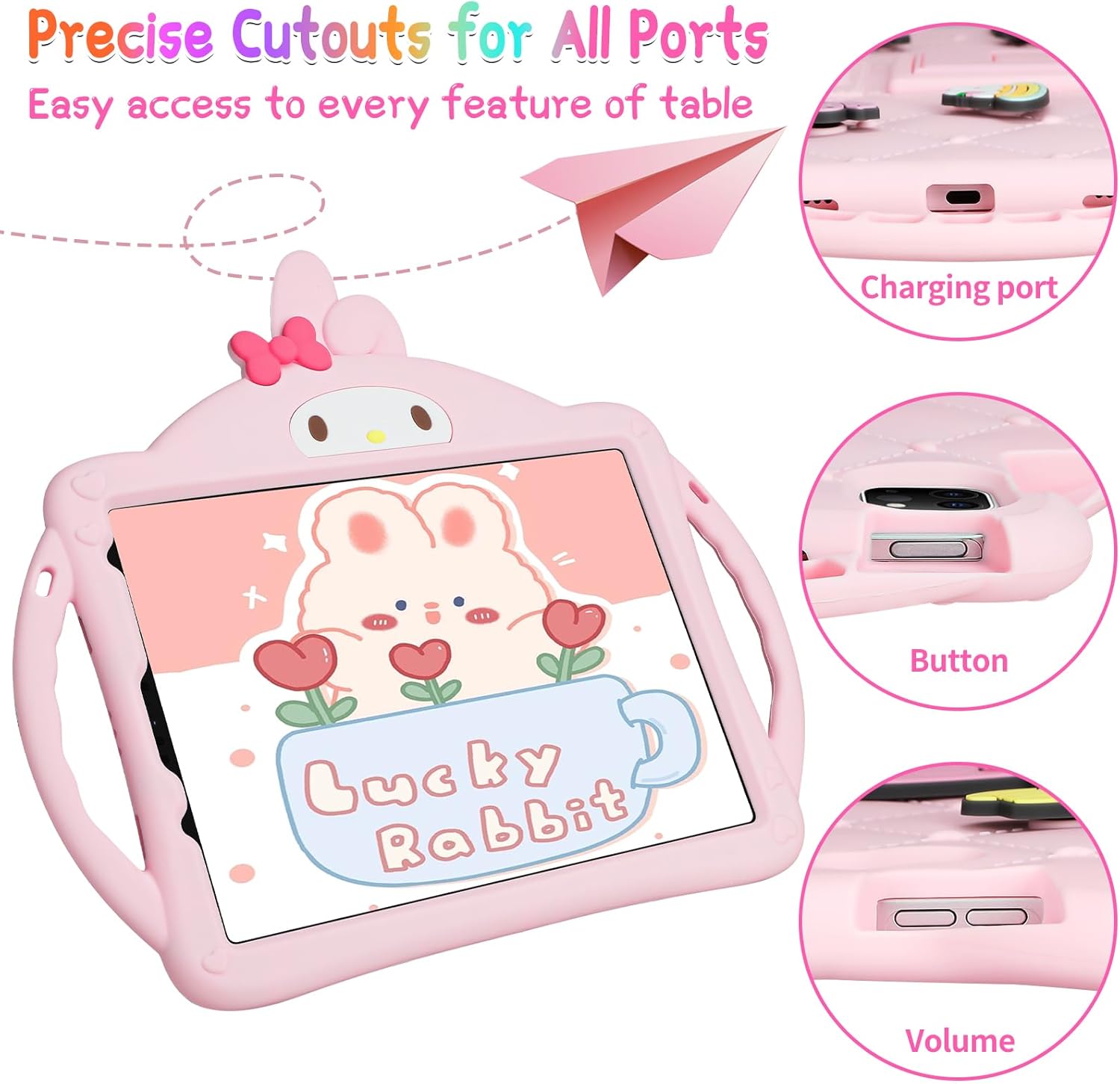 JAKPAK Funda para iPad Air de 5 generación para niños, iPad Pro de 11 pulgadas con protector de pantalla y correa de hombro para niñas, funda de
