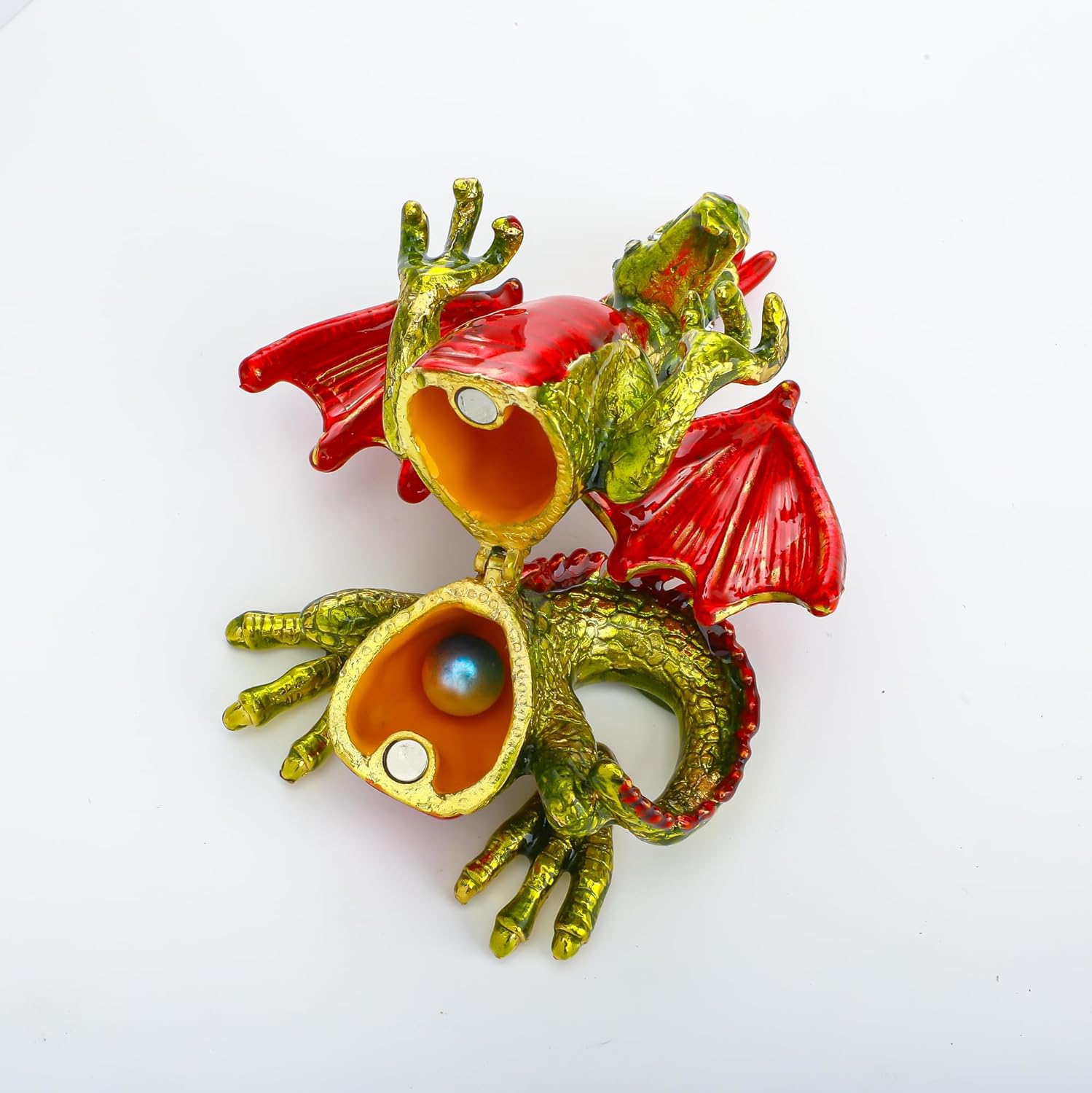 YU FENG Lindas cajas de baratijas de pterosaurio rojo con bisagras de cristal con joyas de dinosaurio figuras de animales de joyería expositor