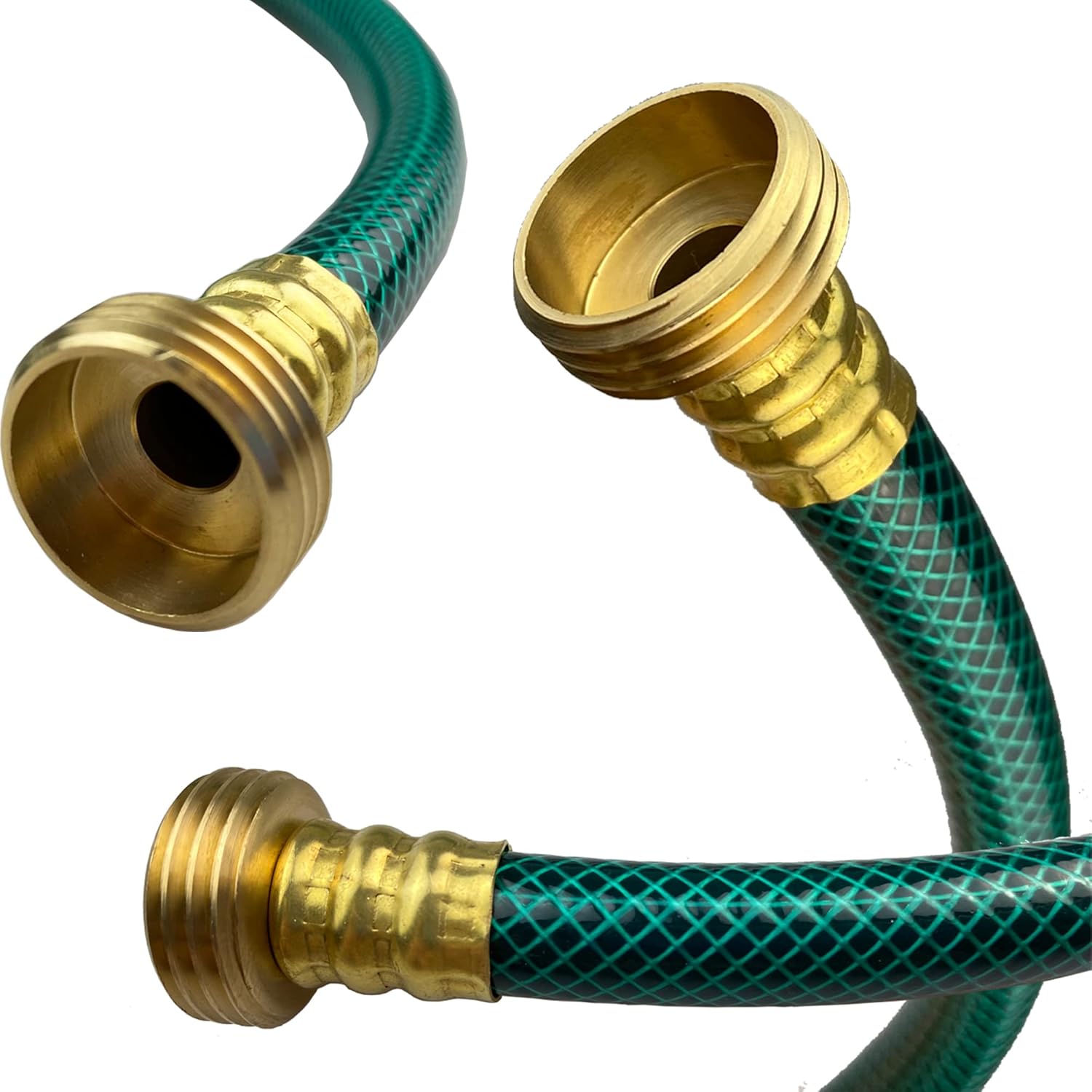 Manguera de jardín de PVC de 12 pulgada, color verde, resistente, con accesorios de latón macizo, sin fugas, flexible, para exteriores, césped,