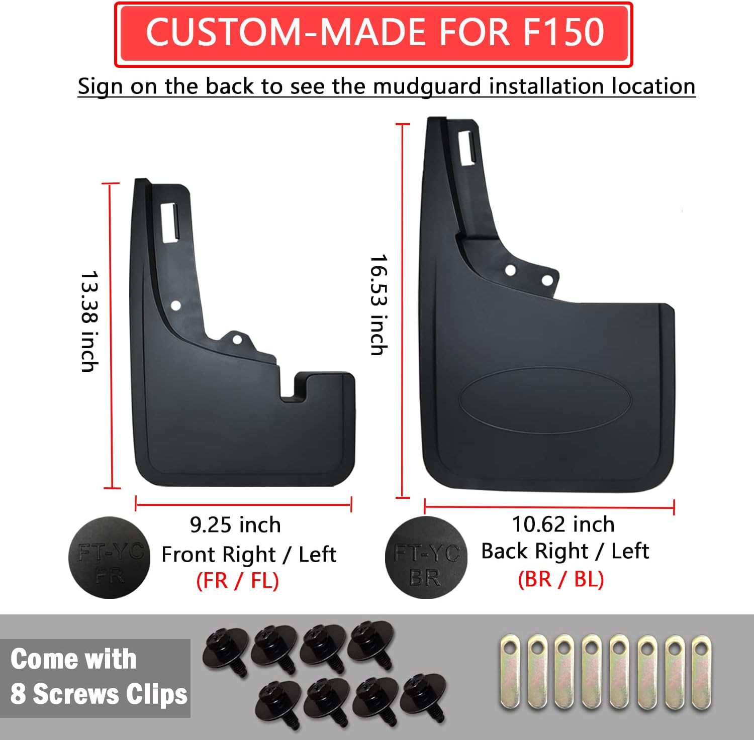 Aletas de barro para F150 2021 2022 2023 2024  No hay necesidad de taladrar agujeros, moldura de labio de rueda delantera y trasera protector contra