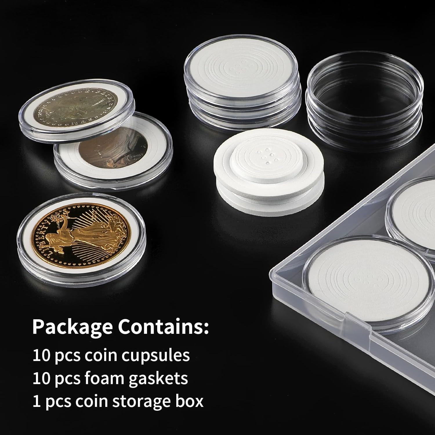 10 cápsulas de monedas de plástico transparente, soporte para monedas de dólar plateado, soportes para monedas para coleccionistas, estuche de