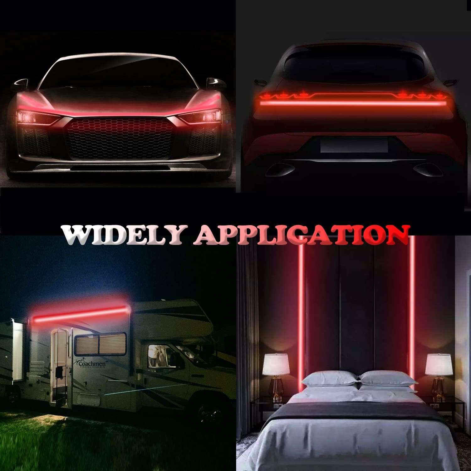 Chemini Tira de luces LED para exteriores de automóvil, 70 pulgadas, tira de luz LED para el capó del automóvil, tira de luz LED para correr diurna,