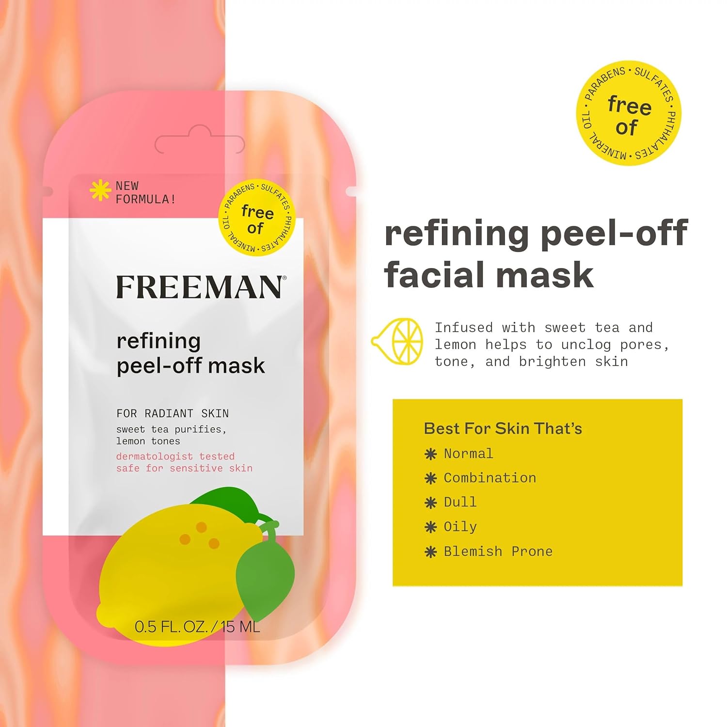 Freeman Paquete variado de mascarillas faciales, juego de mascarillas faciales despegables y arcilla, limpieza de poros, iluminadora y calmante para