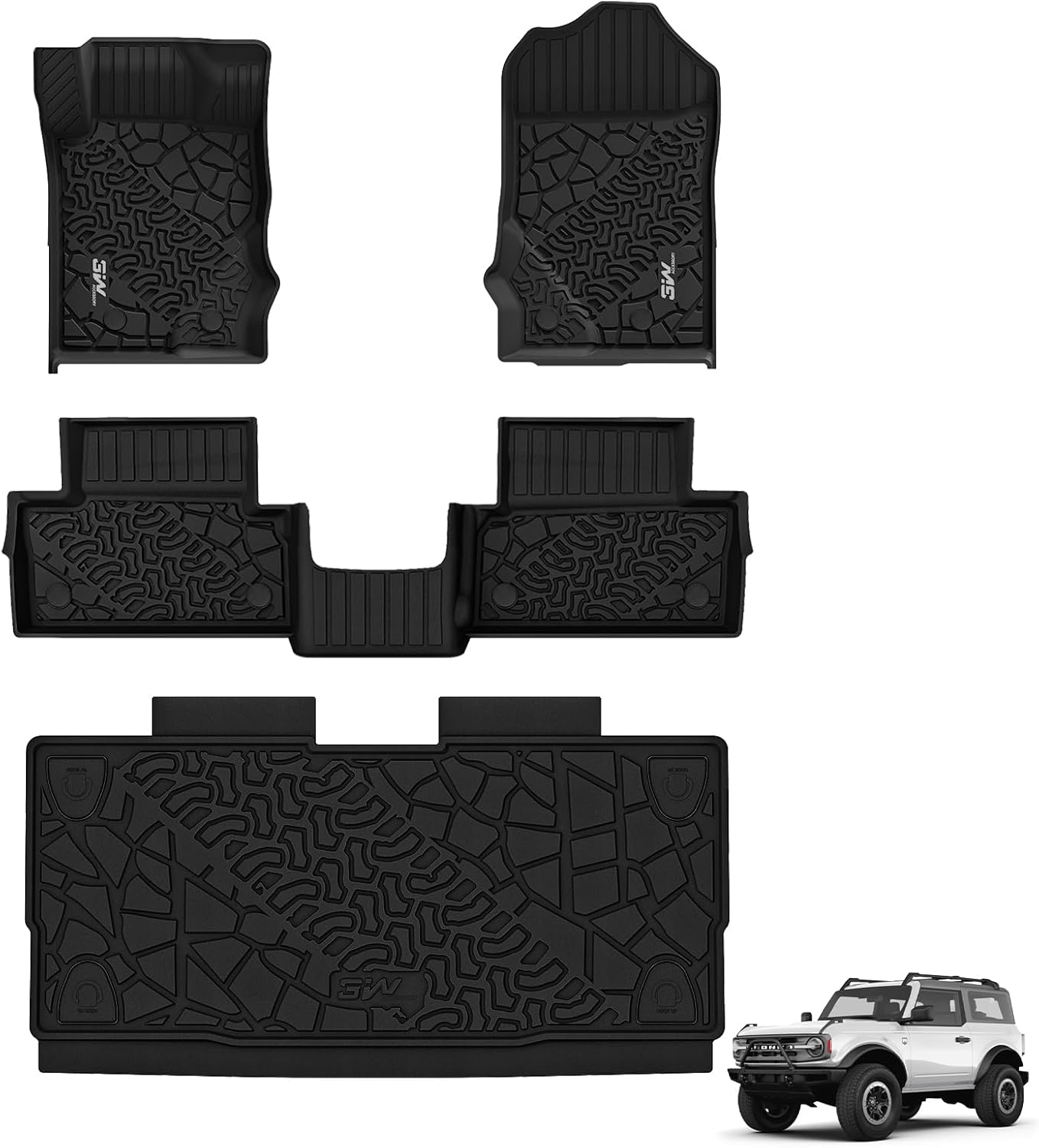 3W Alfombrillas y forro de carga para Ford Bronco de 2 puertas 2021 2022 2023 2024 2 2024 para todo tipo de clima, accesorios de automóvil TPE de