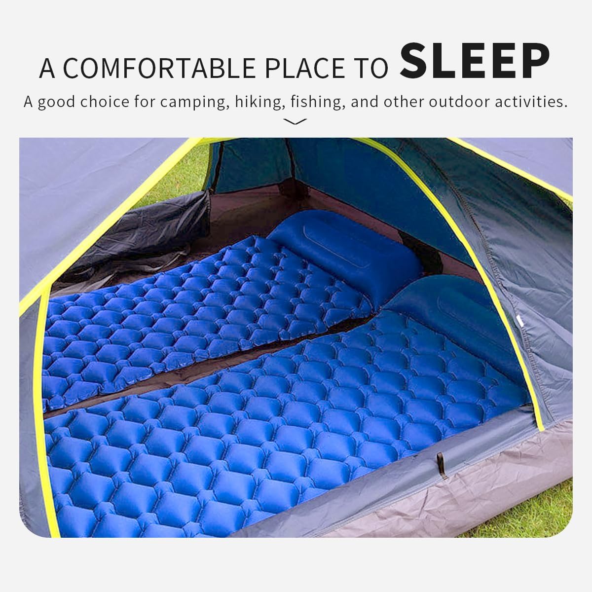 Baiao Colchoneta de dormir inflable para camping, colchoneta de dormir con almohada de 77 x 24 pulgadas, alfombrilla de dormir ultraligera con bomba