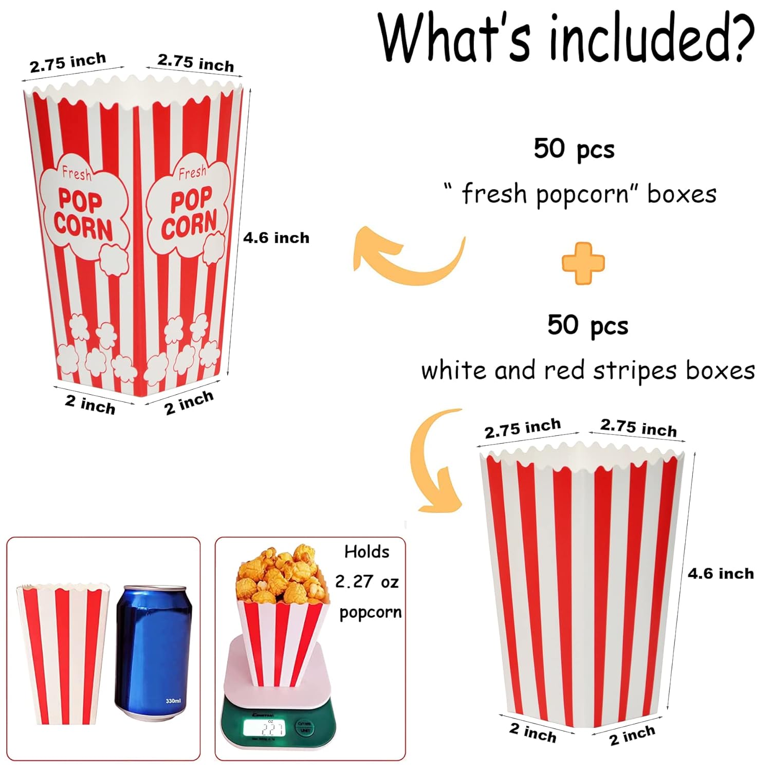 100 cajas pequeñas para palomitas de maíz para noche de cine, contenedores individuales para dulces, bolsas de palomitas de maíz para fiestas,