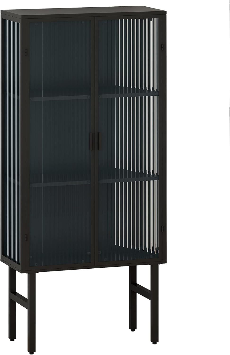 JIEJIEGAO Armario moderno de dos puertas de vidrio de 61.61 pulgadas con almacenamiento de tres niveles, consola de aparador, gabinete de