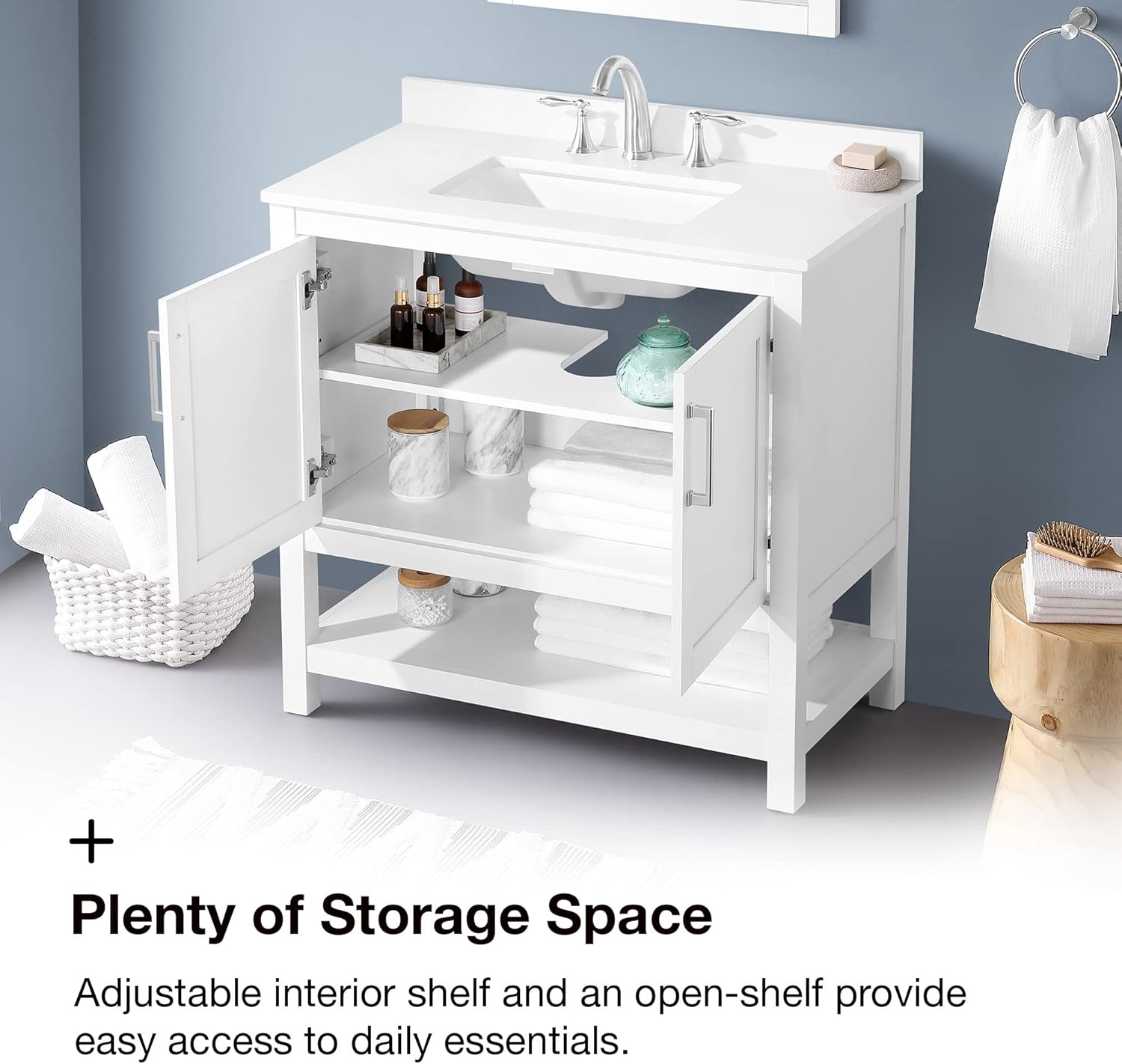 Ove Decors Vegas – Lavabo individual para encimera de mármol cultivado, 36 pulgadas, color azul medianoche