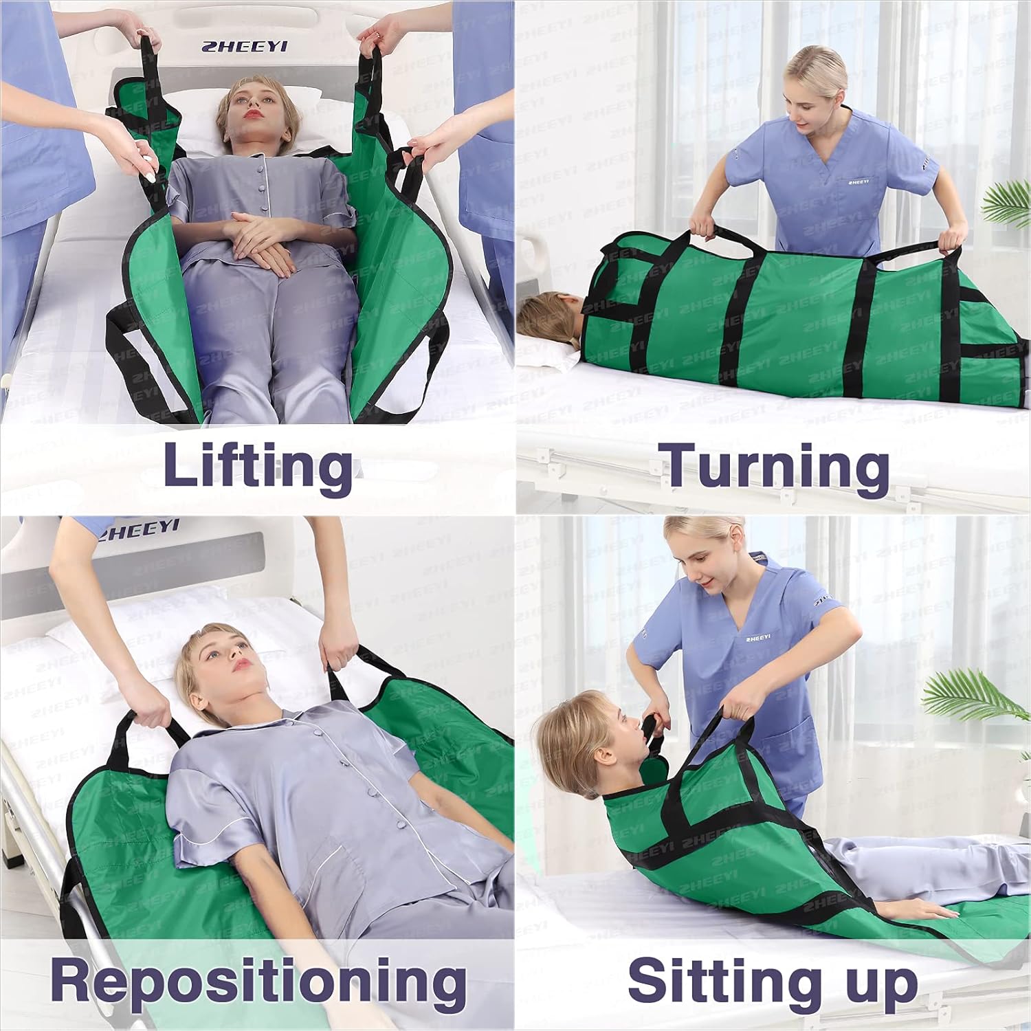 Almohadilla de cama de posicionamiento con asas reforzadas, asistente de hoja de transferencia de pacientes de 43 x 36 pulgadas para levantamiento