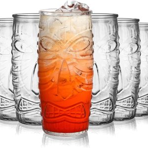 Cedilis Paquete de 6 vasos Tiki Tiki de 20 onzas, vaso Tiki de doble vidrio antiguo de estilo hawaiano, perfecto para Mai Tai, cócteles zombies Cedilis Paquete de 6 vasos Tiki Tiki de 20 onzas, vaso Tiki de doble vidrio antiguo de estilo hawaiano, perfecto para Mai Tai, cócteles zombies