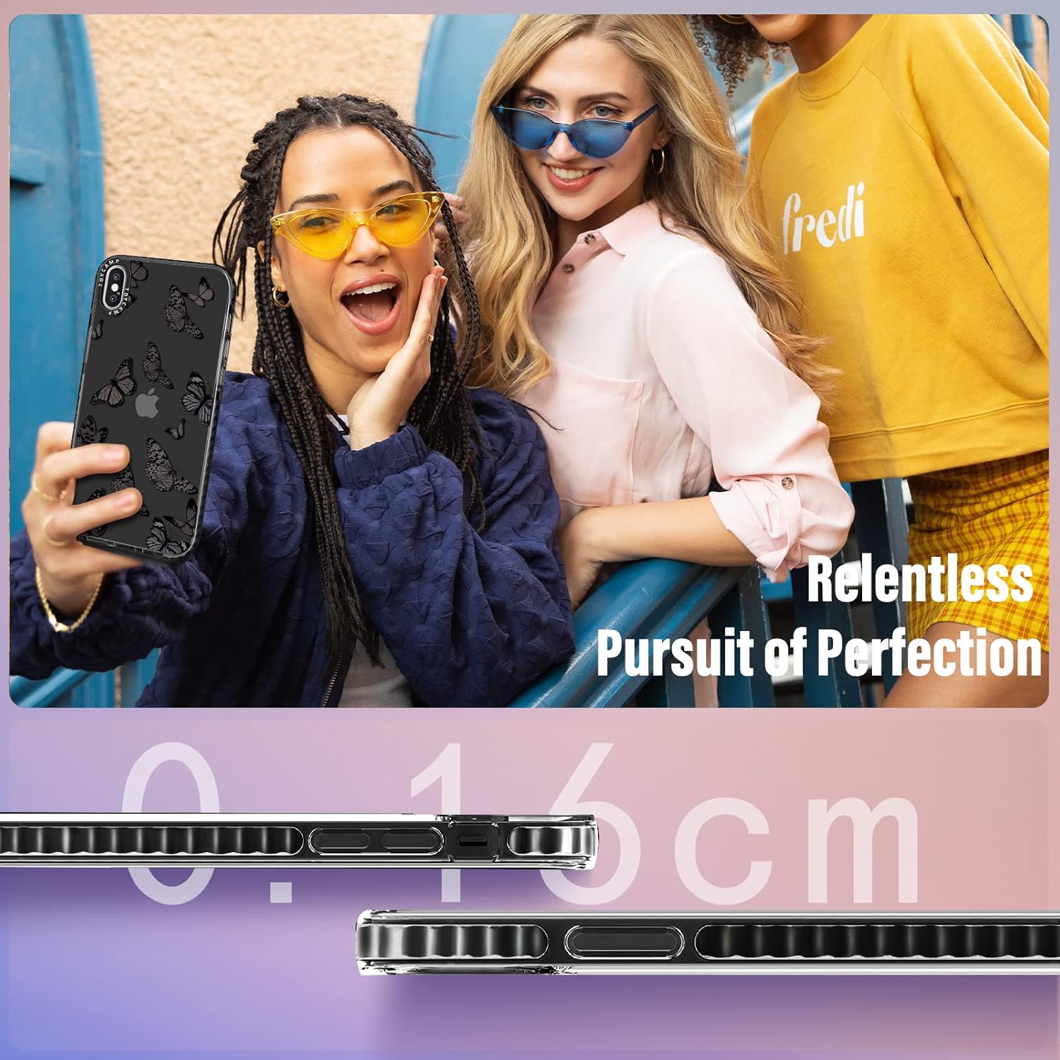 Toycamp Funda para iPhone Xs MAX con soporte de anillo, diseño de mariposas negras, funda de dibujos animados para mujeres, niñas, niños,