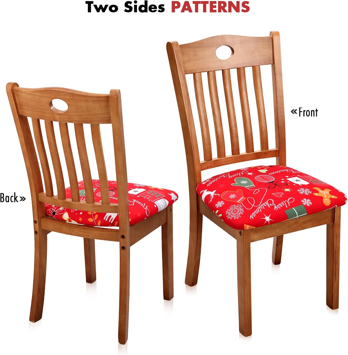 Juego de 4 fundas de asiento navideñas para sillas de comedor, elásticas, extraíbles y lavables, fundas de asiento para sillas de cocina,