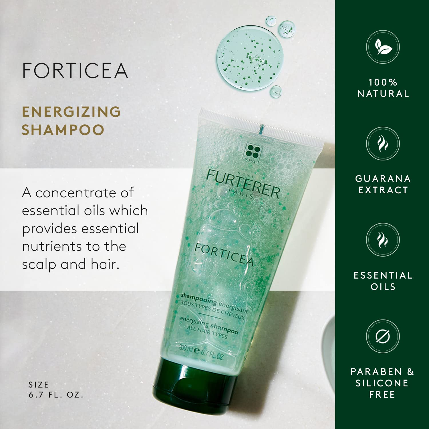 René Furterer FORTICEA Champú Energizante – Energize Scalp – Extracto de guaraná y aceites esenciales – Sin sulfato, parabenos ni silicona