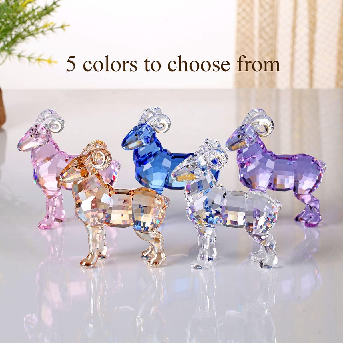 Colección de figuras de animales de cabra de cristal, estatua coleccionable para decoración del hogar (rosa)