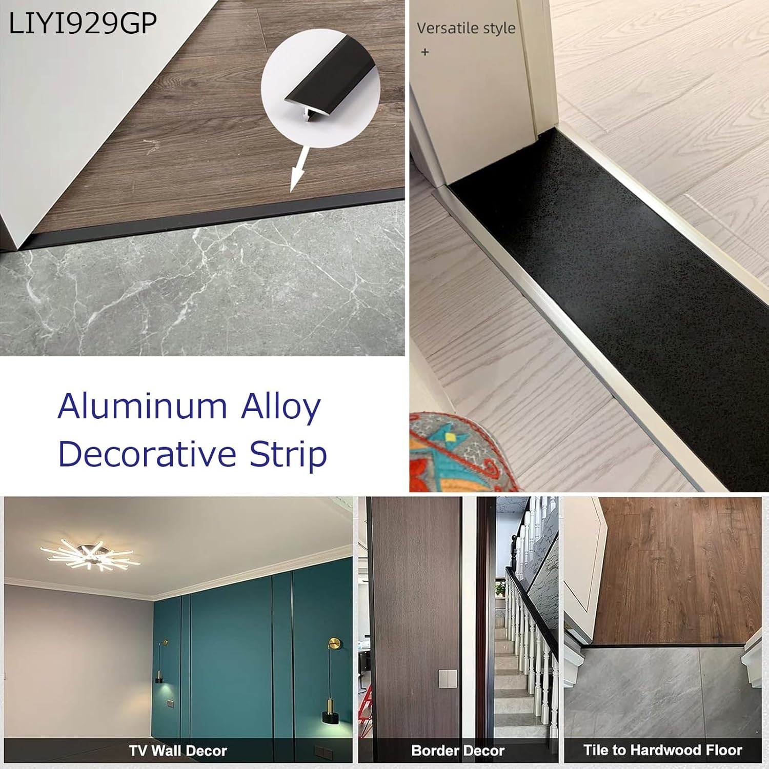 Tira de transición de piso de moldeo en T de aluminio 35.4 pulgadas, tira divisora plana para umbral de puertaunión de huecos de pisos de tablones