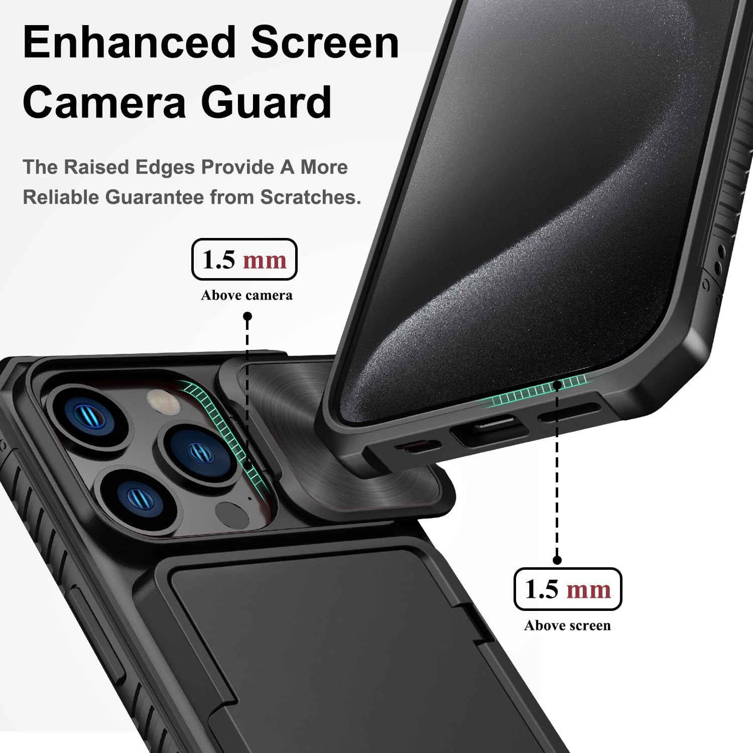 Funda tipo cartera para iPhone 15 Pro con tarjetero (4-5 tarjetas) y cubierta deslizante para cámara y soporte, protección contra caídas de grado