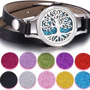 Pulsera difusora de aceites esenciales, correa de cuero negro, regalo único para mujeres, niñas en cumpleaños y Navidad, regalos económicos para Pulsera difusora de aceites esenciales, correa de cuero negro, regalo único para mujeres, niñas en cumpleaños y Navidad, regalos económicos para